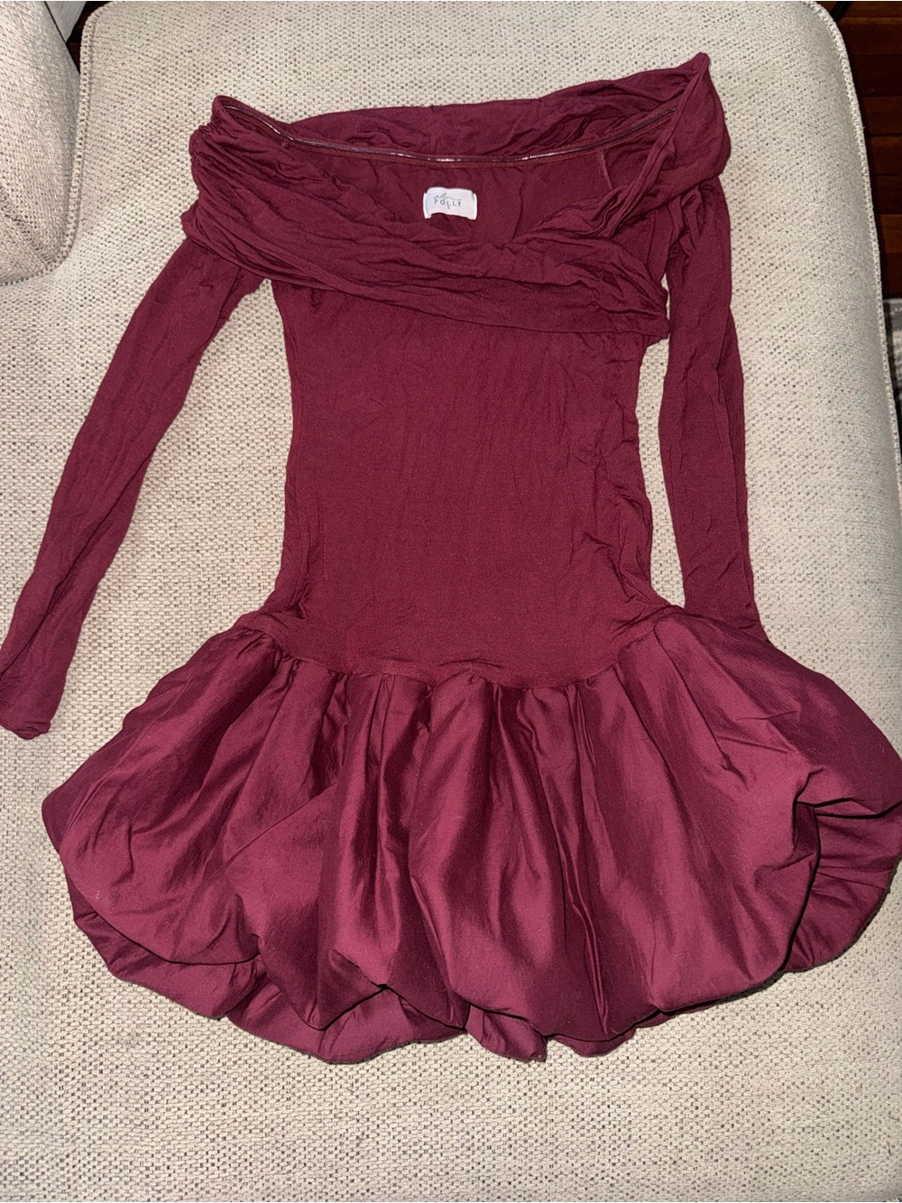 Oh Polly Burgundy Off-Shoulder Mini Dress